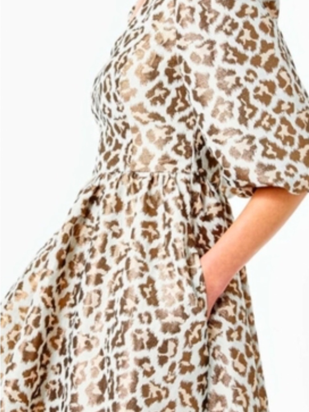 Lilly Pulitzer Beige and Brown Leopard-Print Puff Sleeve Dress